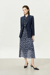 Navy Sheer Tie-Neck Floral Midi Dress