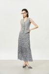 Grey Floral Multi-Layered Midi Skirt