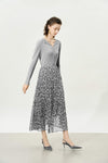 Grey Floral Multi-Layered Midi Skirt