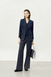 Navy High-Waisted Loose Straight Leg Suit Pants