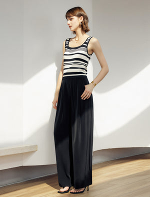 Striped Knit Square Neck Slim Fit Tank Top