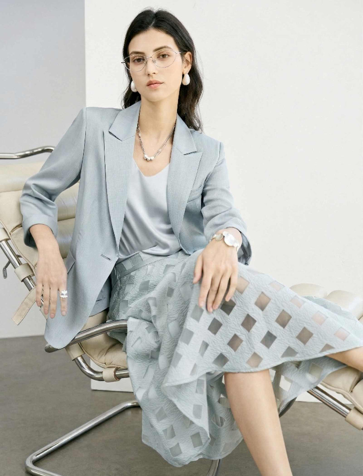 Light Grey Three-Quarter Sleeve Blazer