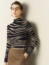 Zebra Print Mock-Neck Long-Sleeve Knit Top