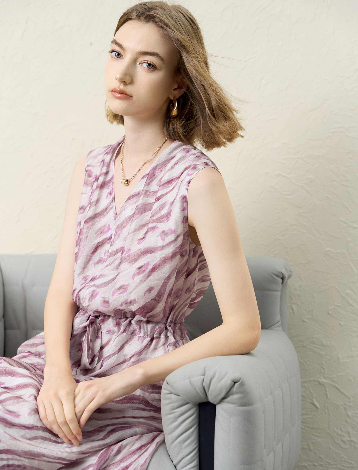 Mauve Zebra Print Sleeveless Midi Dress