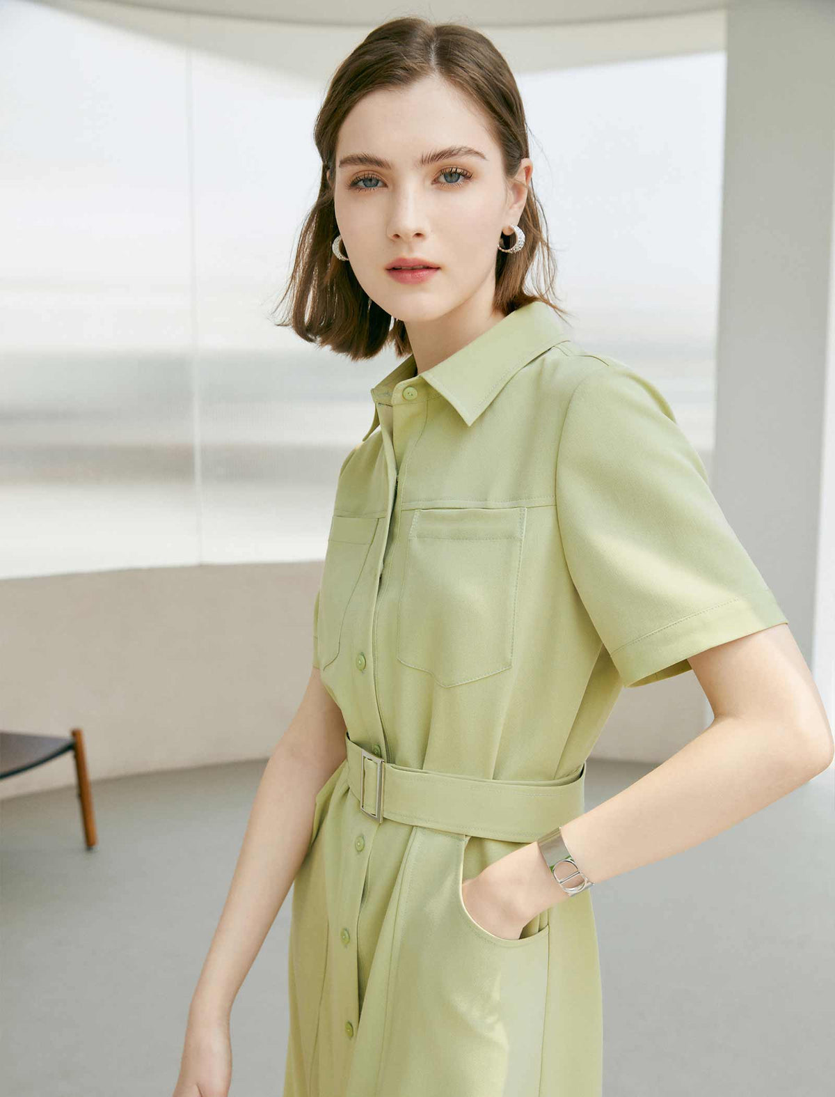 Waist-Cinched Shirt Dress