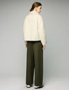 Wool Blend Contrast-Panel Stand-Collar Zip-Front Cropped Jacket
