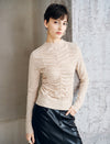 Wool Blend Ruched Front Mock Neck Long Sleeve Knit Top