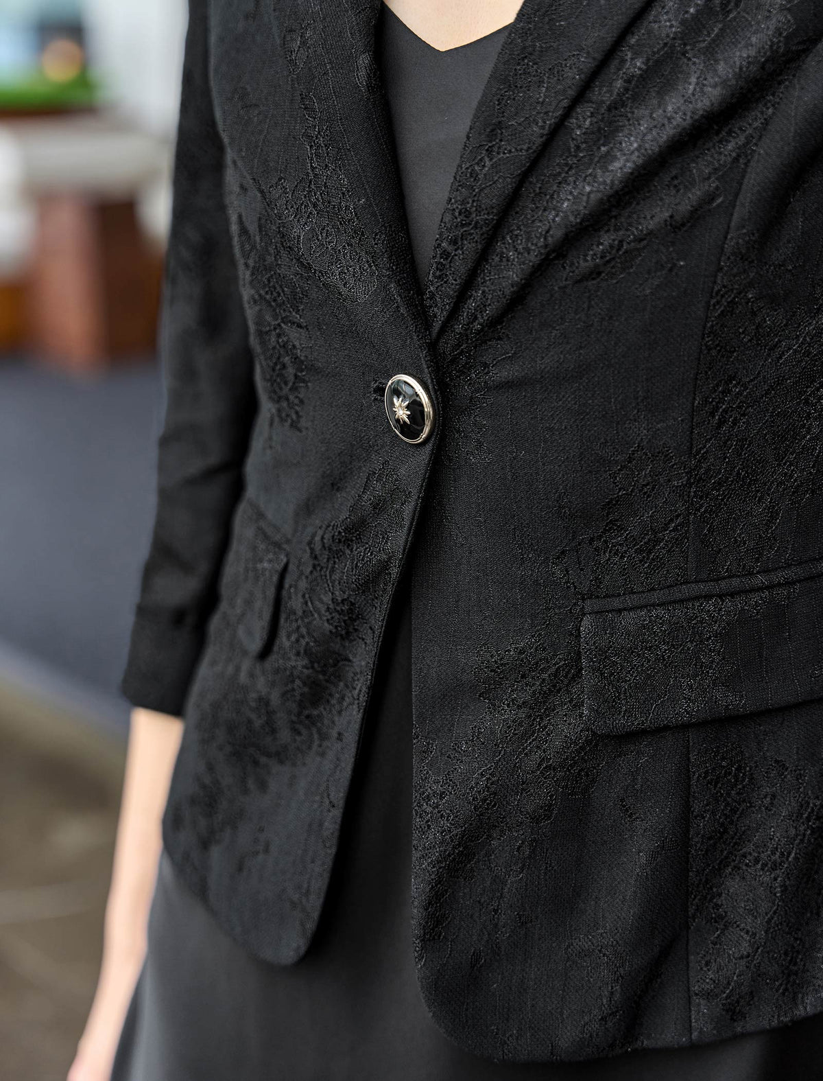 Lace Tailored Blazer with Three Quarter Sleeves