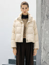 Textured Stand-Collar Zip-Front Pocket Cropped Puffer Jacket