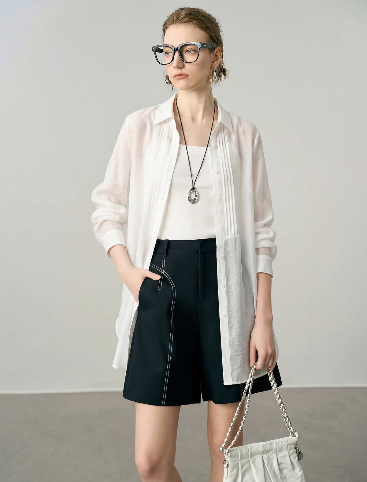 Lightweight Longline Pleated Shirt