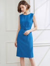 Solid Color Self-Belt Sleeveless Dress