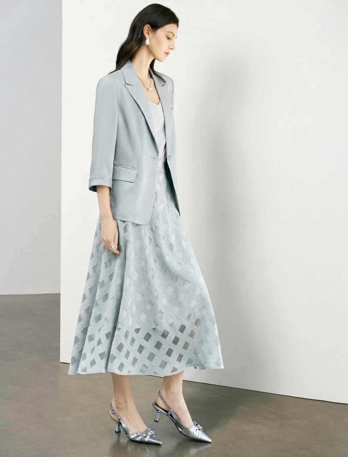 Light Grey Three-Quarter Sleeve Blazer