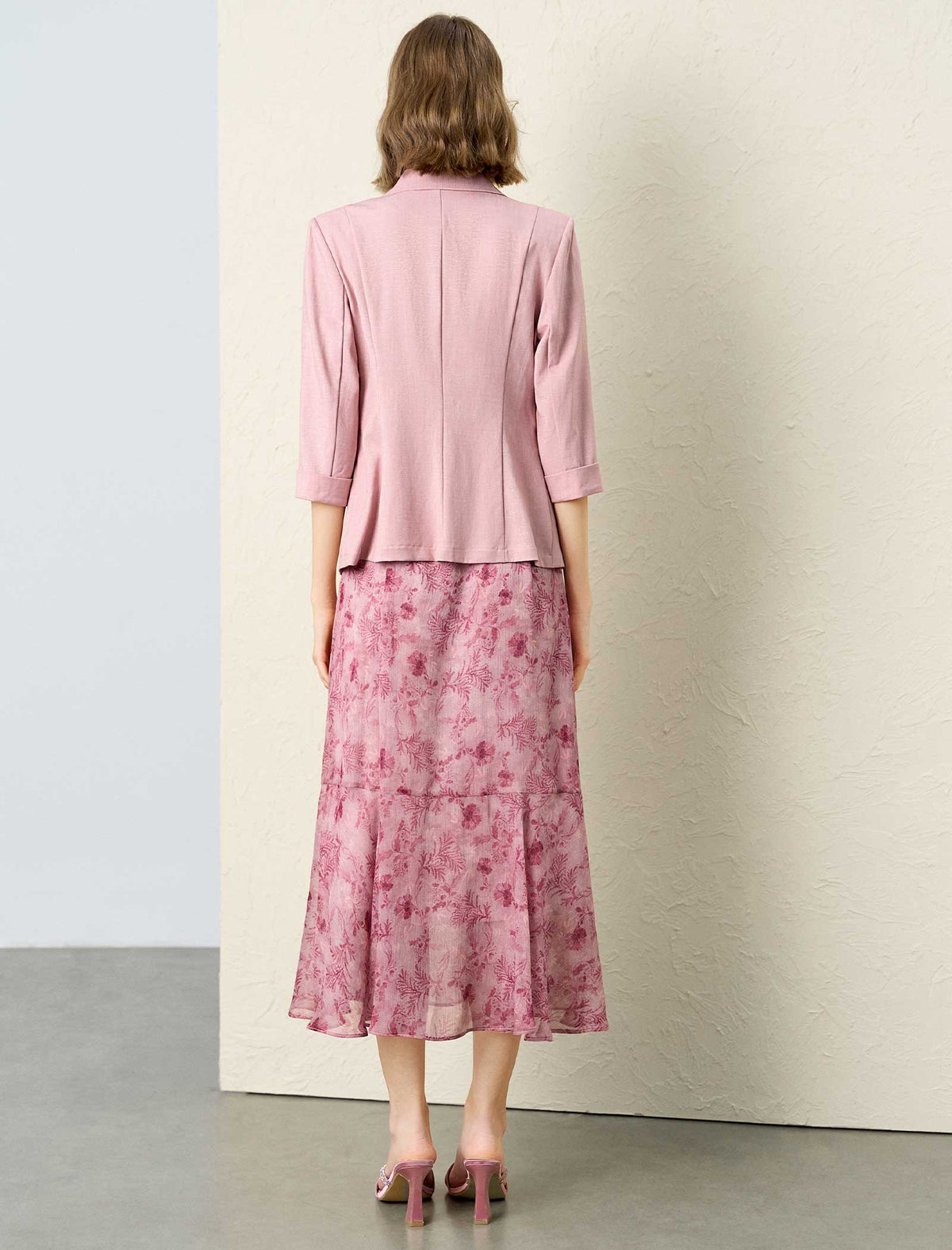 Dusty Pink Single Button Rolled Cuff 3/4 Sleeve Blazer