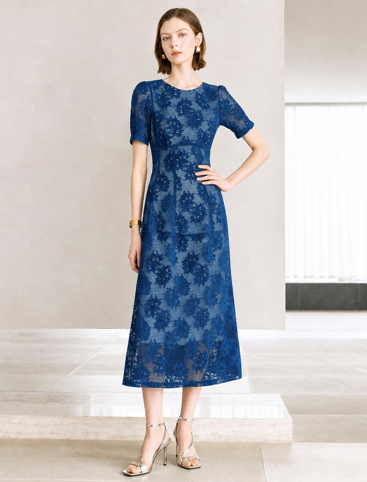 Noir Flocked Lace Midi Dress