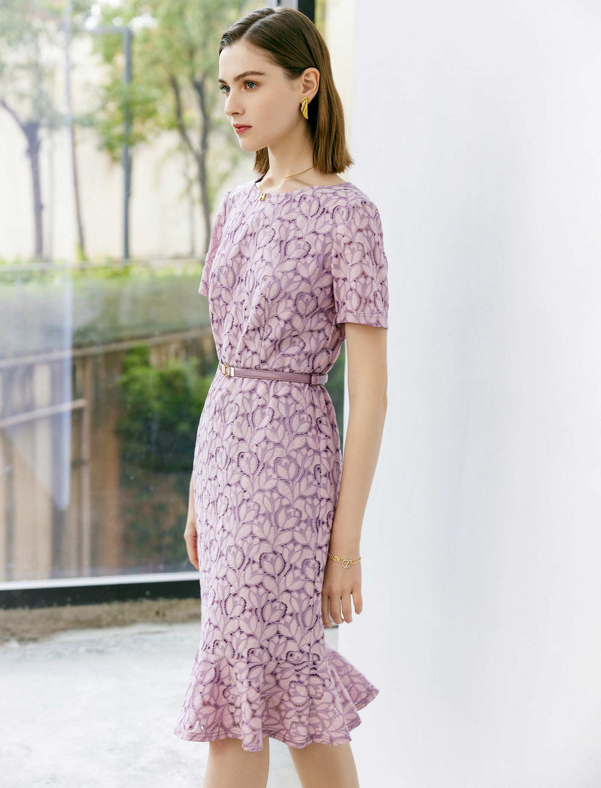Lilac Lace Mermaid-Hem Dress