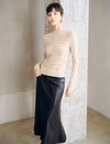 Wool Blend Ruched Front Mock Neck Long Sleeve Knit Top