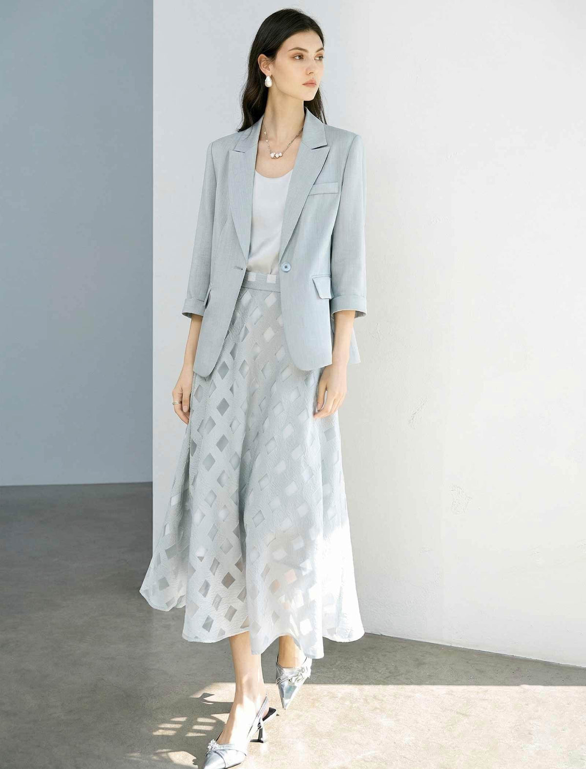 Light Grey Three-Quarter Sleeve Blazer