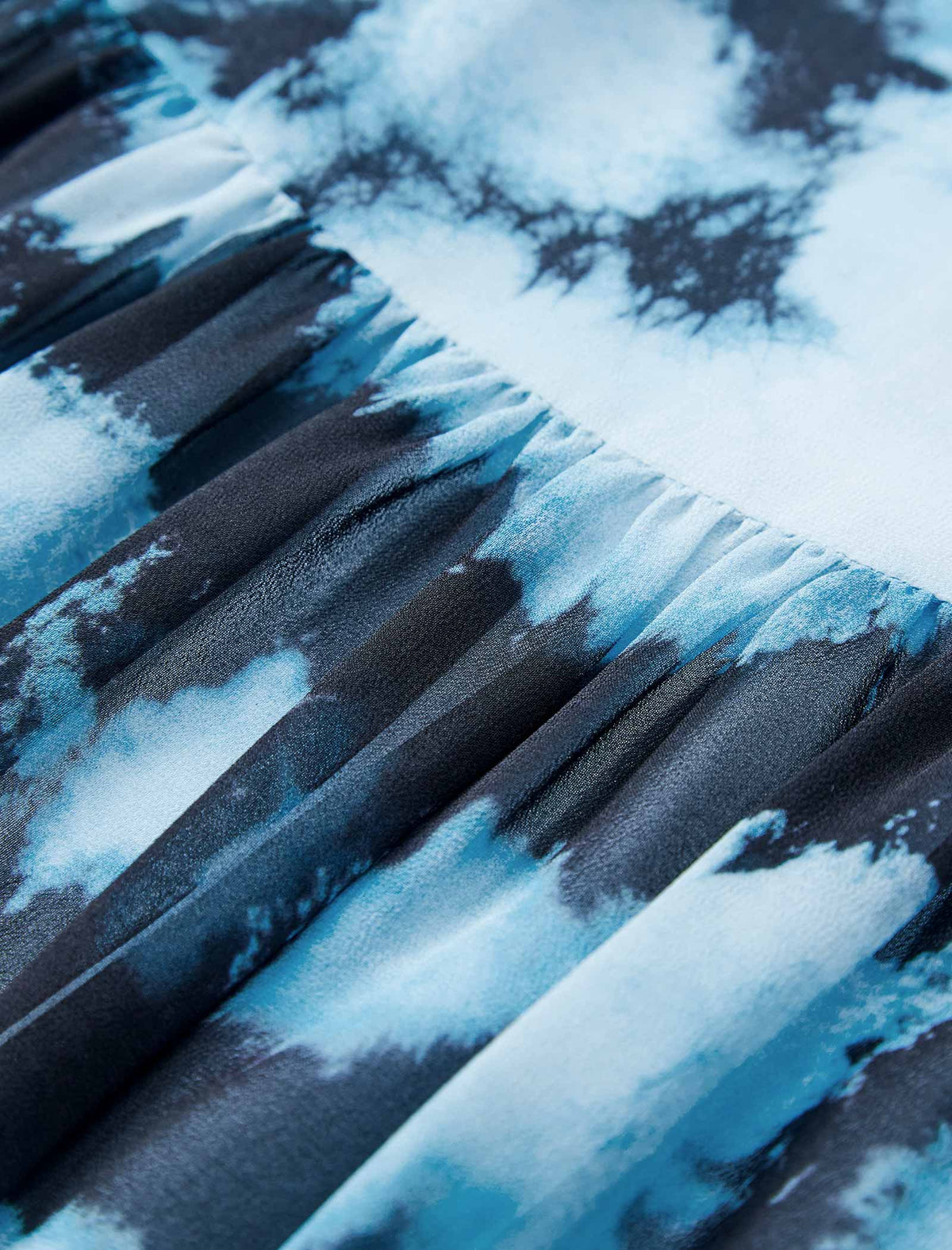 Blue Tie-Dye Print Chiffon Midi Dress
