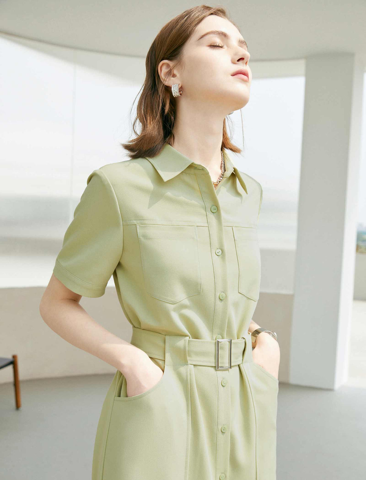 Waist-Cinched Shirt Dress