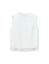 White Layered Hem Sleeveless Button Tank Top