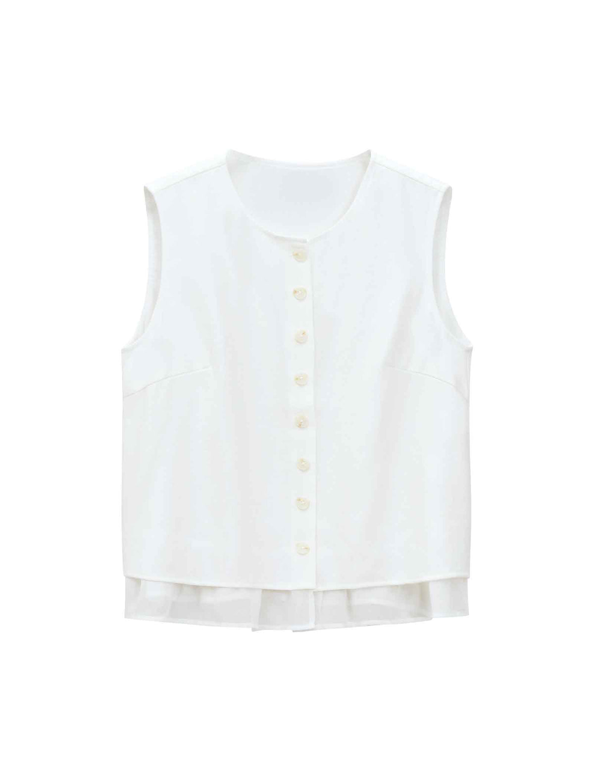 White Layered Hem Sleeveless Button Tank Top