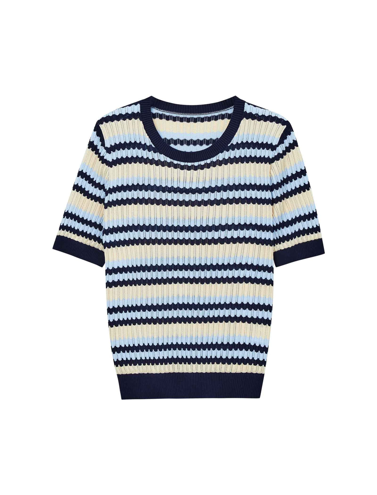 Tencel Striped Short-Sleeve Knit Top