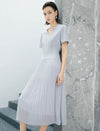 Light Gray Mixed Fabric Pleated Midi Dress