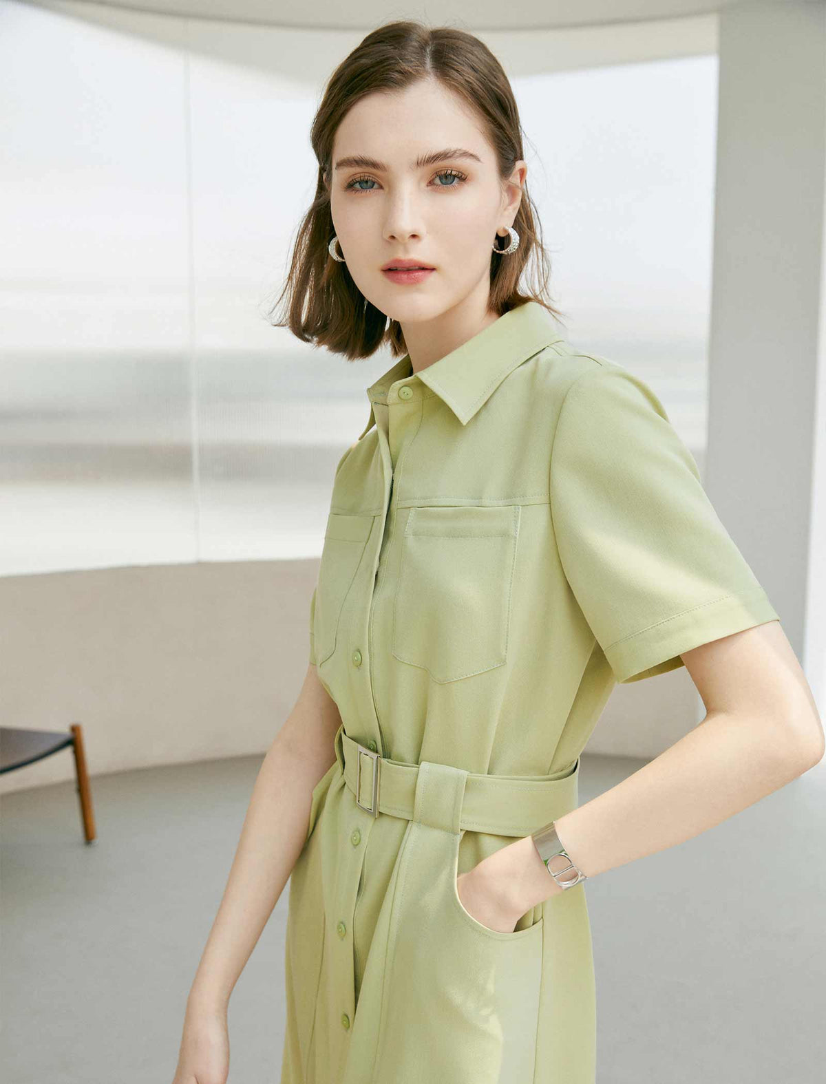 Waist-Cinched Shirt Dress
