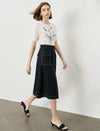 Black Contrast Stitch Midi Wrap Skirt