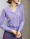 Purple Butterfly Jacquard V-Neck Cardigan