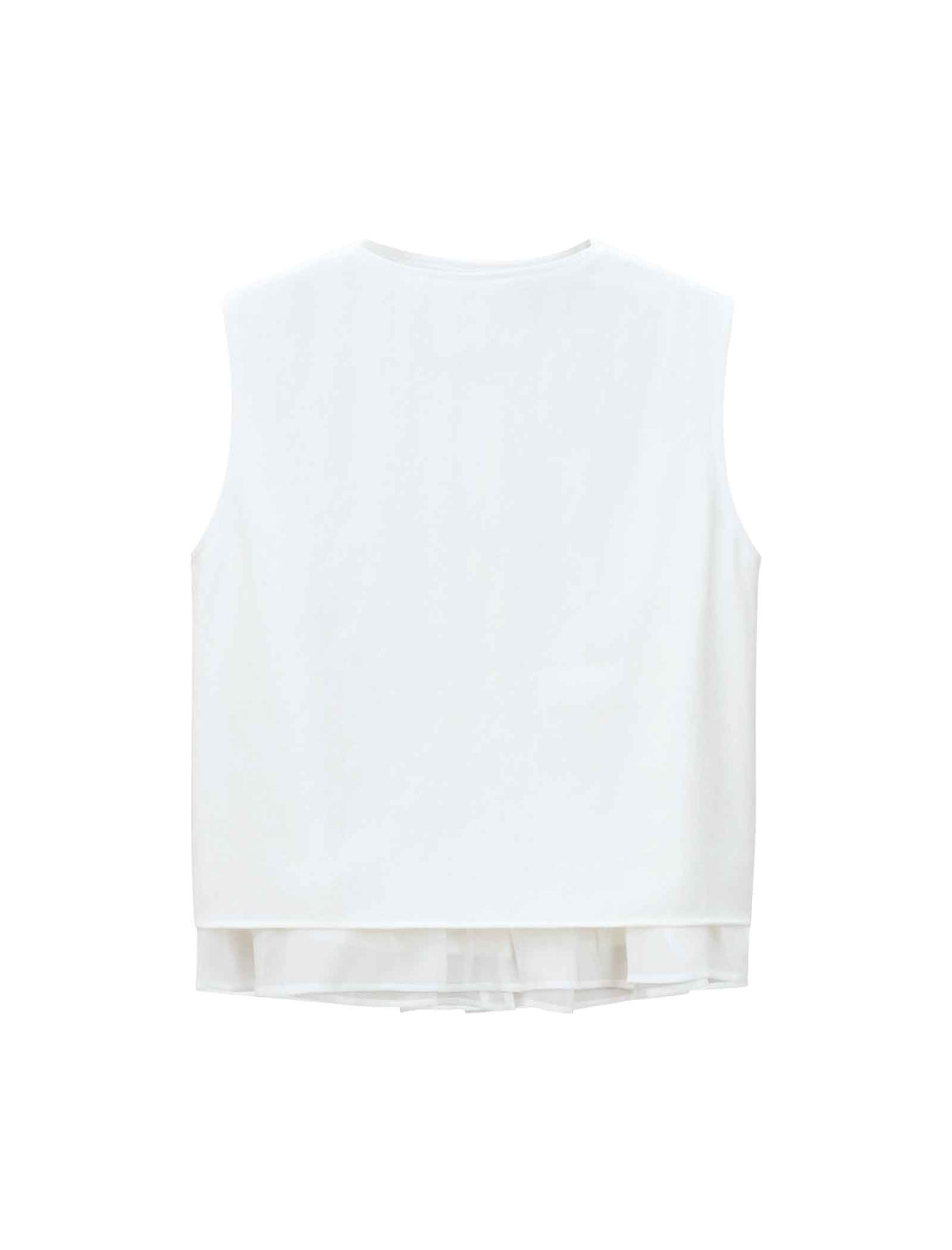White Layered Hem Sleeveless Button Tank Top