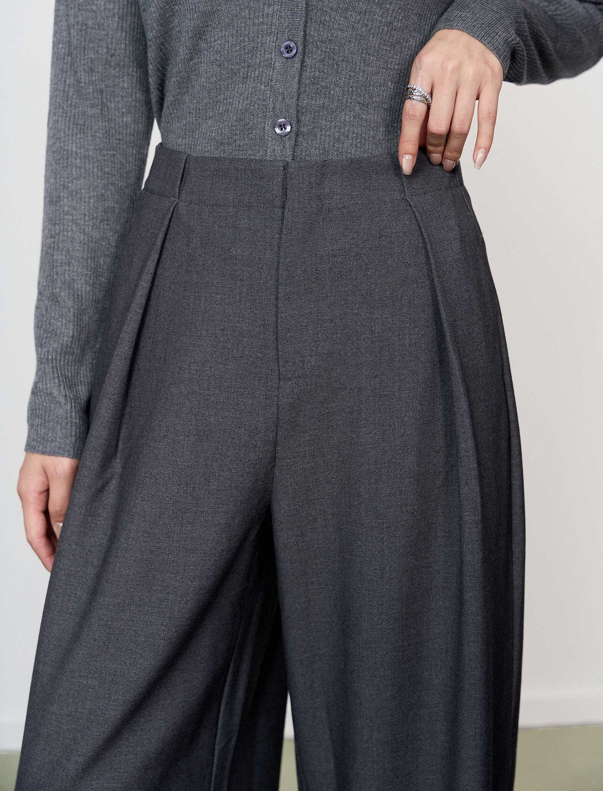 High Waist Wide‑Leg Long Trousers