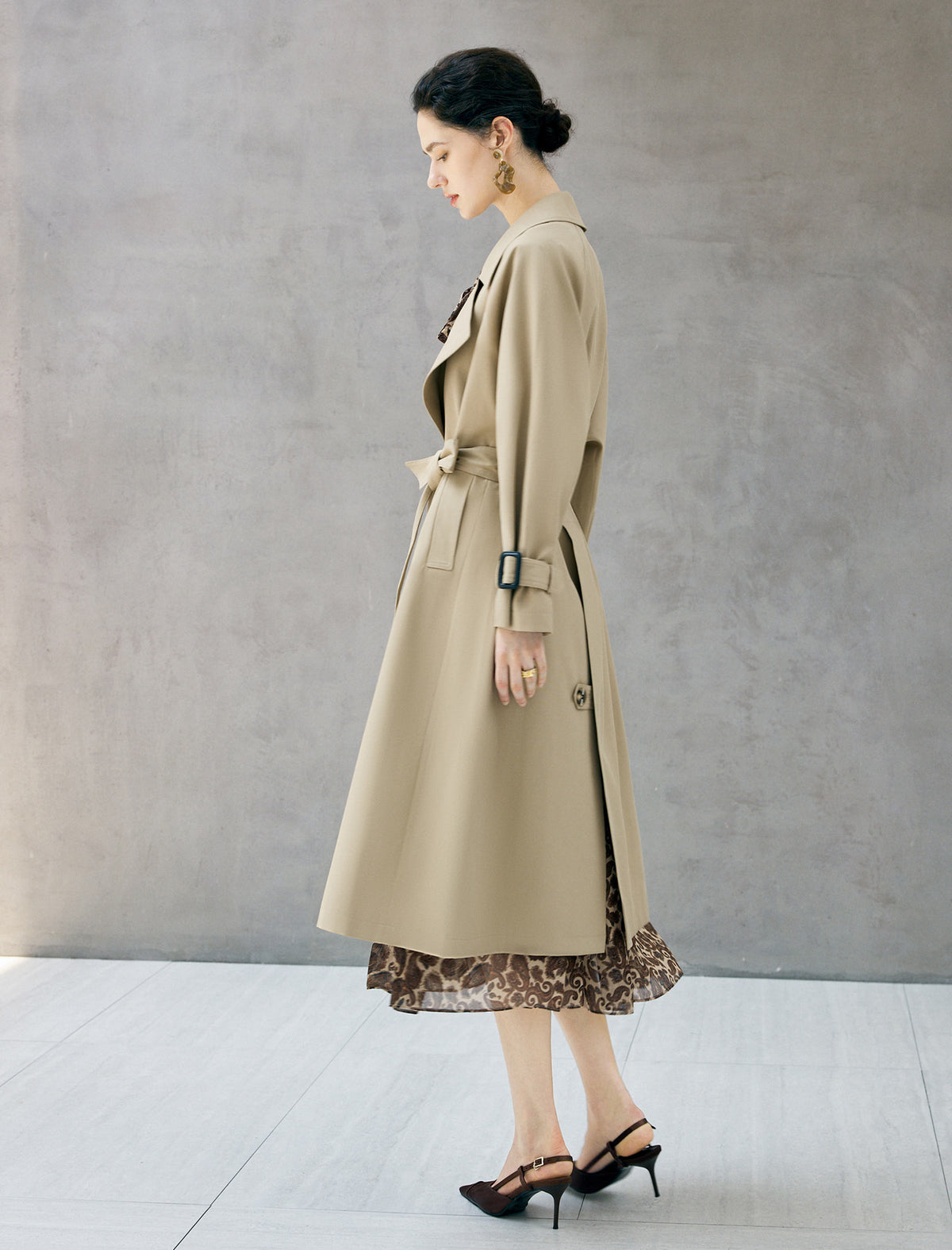 Double Breasted Midi Trench Coat with Waist Belt