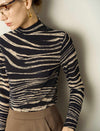 Zebra Print Mock-Neck Long-Sleeve Knit Top