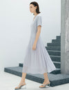 Light Gray Mixed Fabric Pleated Midi Dress