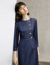 Vintage-Inspired Denim 3/4 Sleeved Knee Length Dress