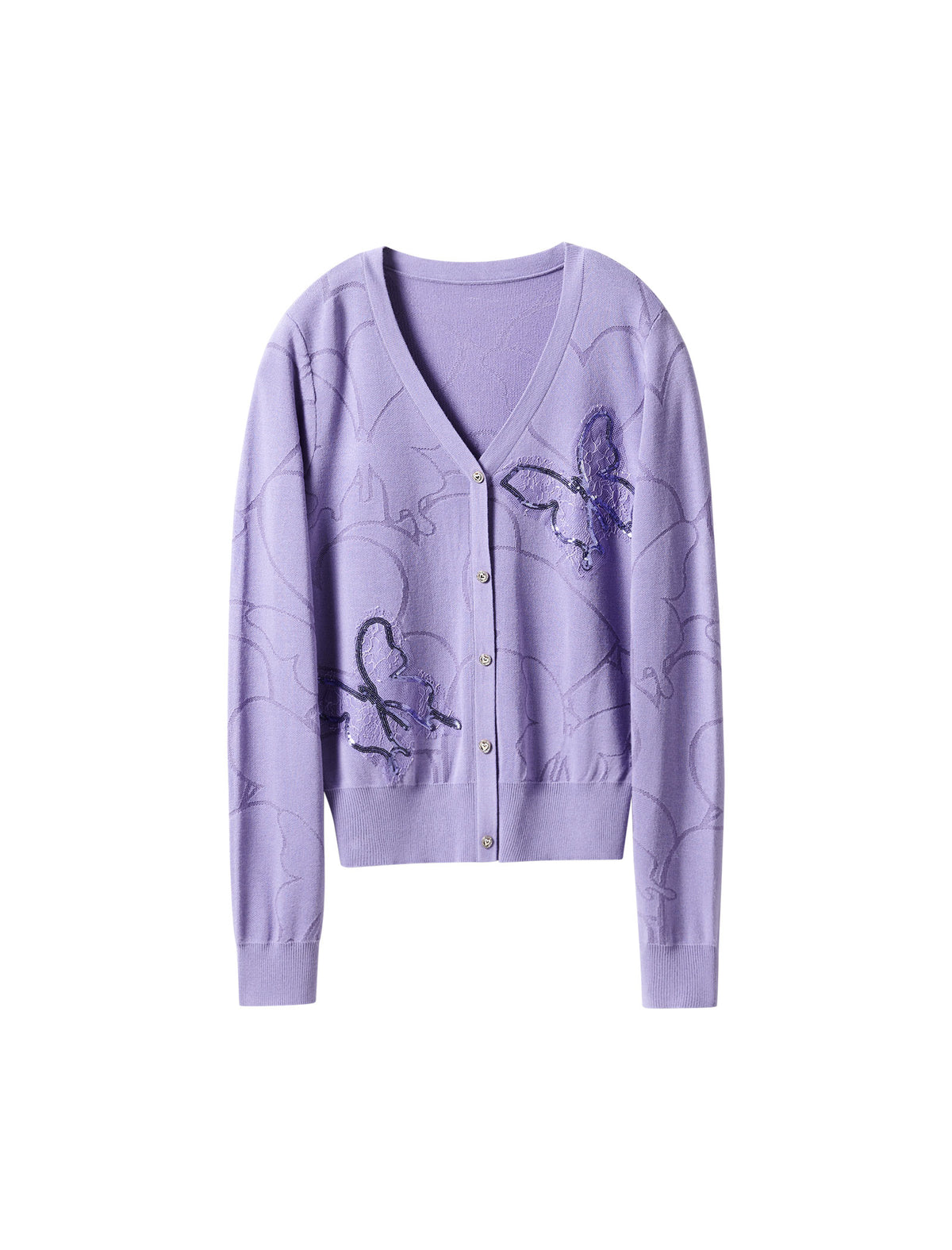 Purple Butterfly Jacquard V-Neck Cardigan