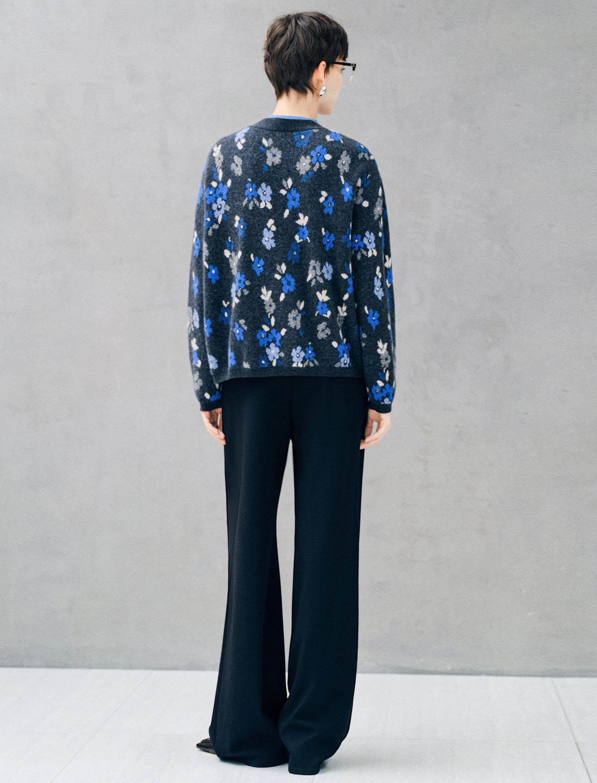 Floral V-Neck Button Front Knit Cardigan