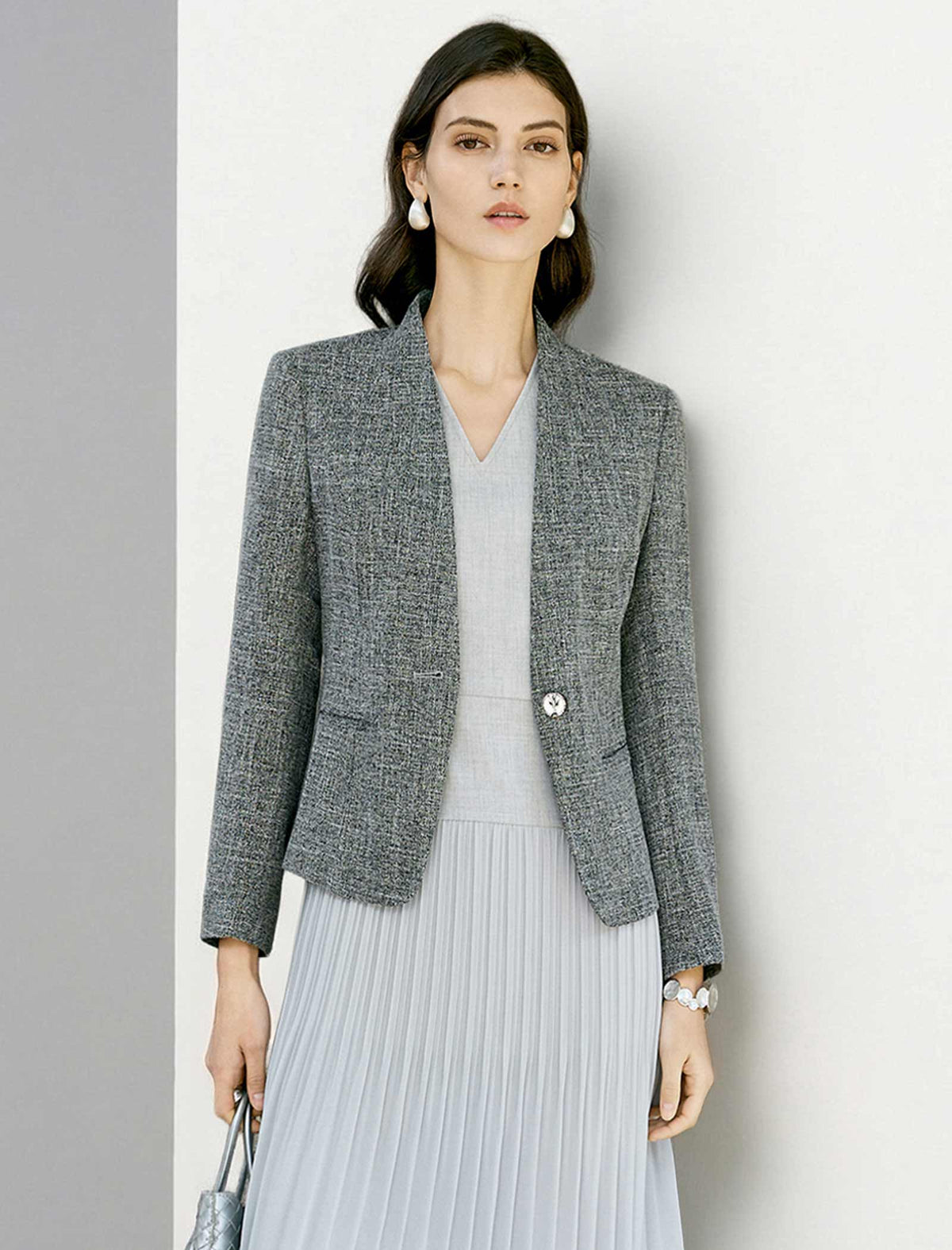 Grey Textured Cropped Blazer