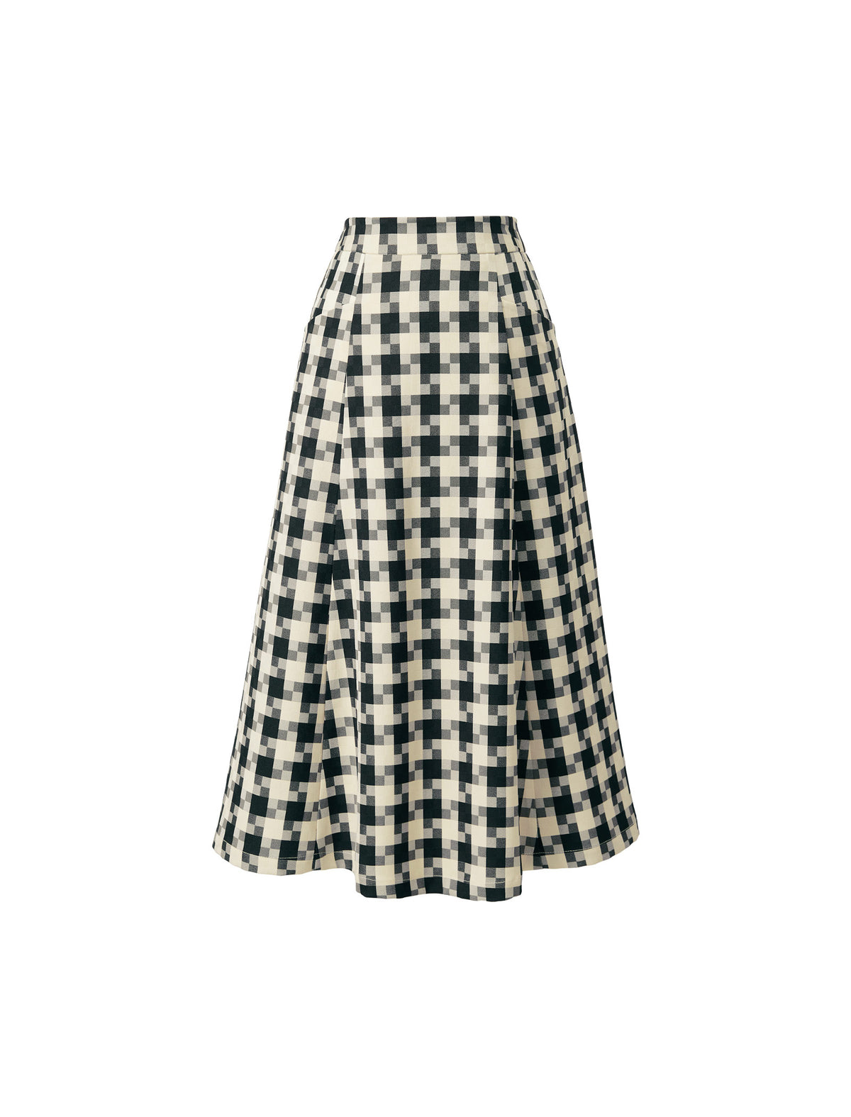 High Waist Pleated Houndstooth Midi Skirt