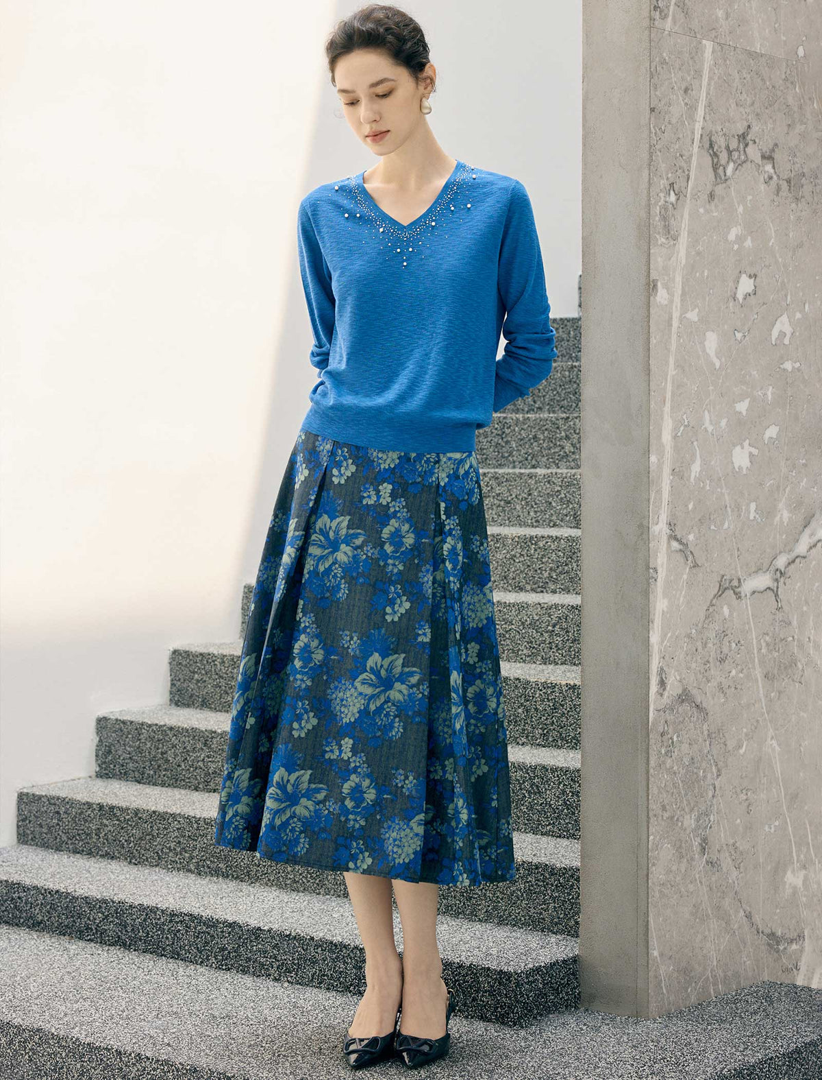 Wool Blend Round Neck Long Sleeve Sweater
