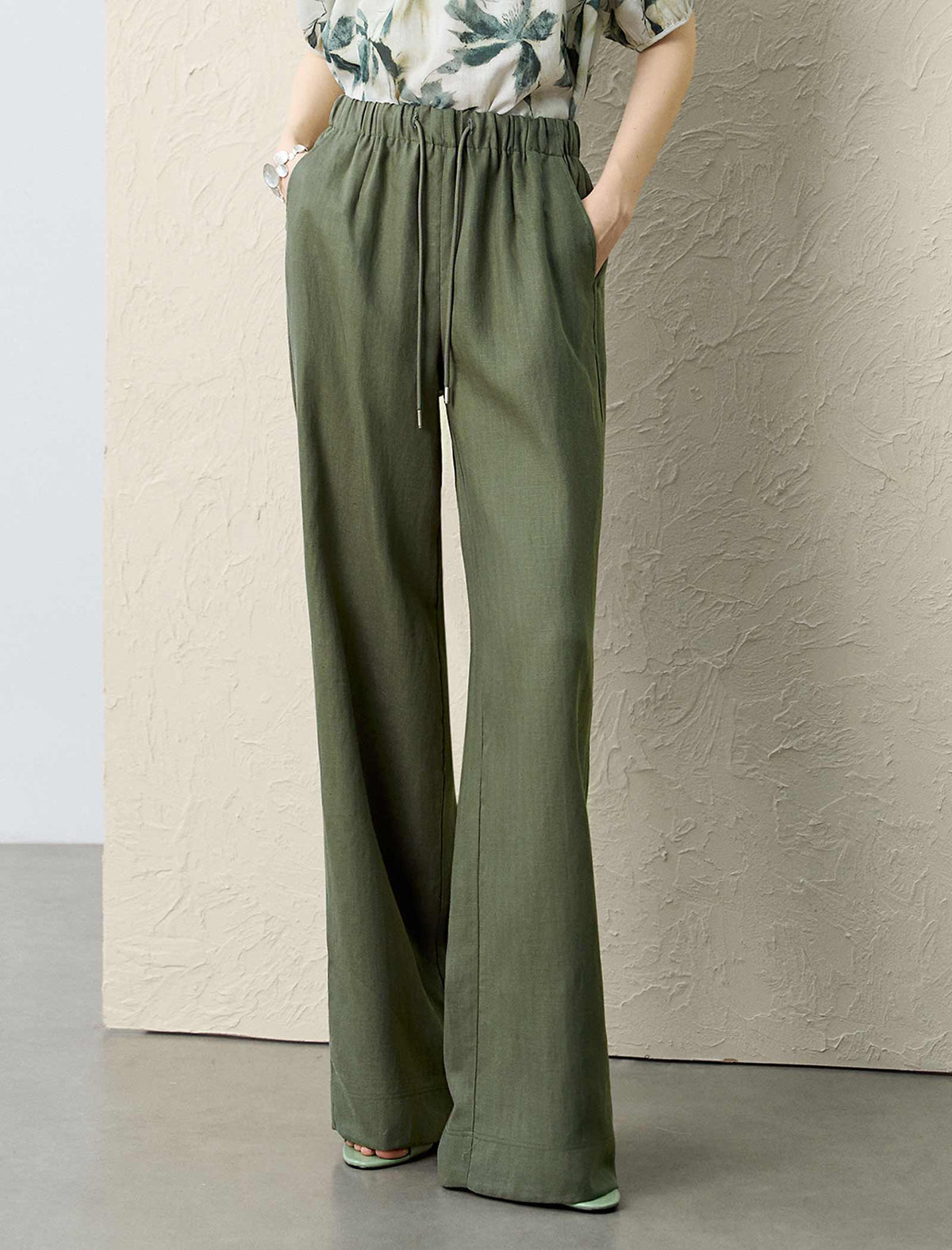 Linen Wide-Leg Drawstring Pants