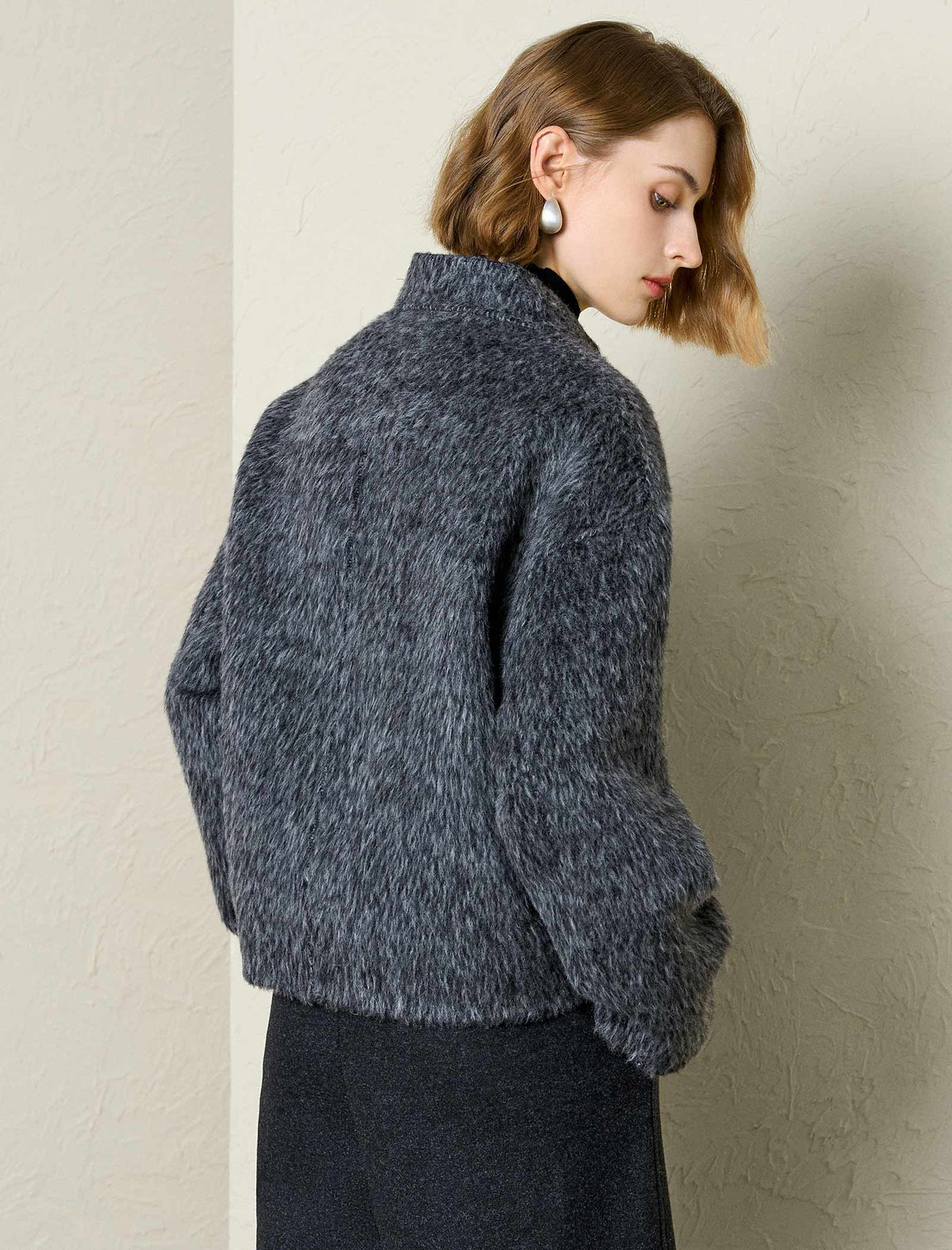 Wool-Alpaca Blend Fuzzy Cropped Jacket