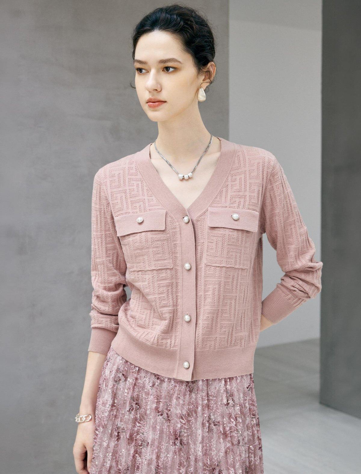 Retro Jacquard V-Neck Knit Cardigan
