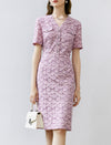 Lilac Floral V-Neck Lace Midi Dress
