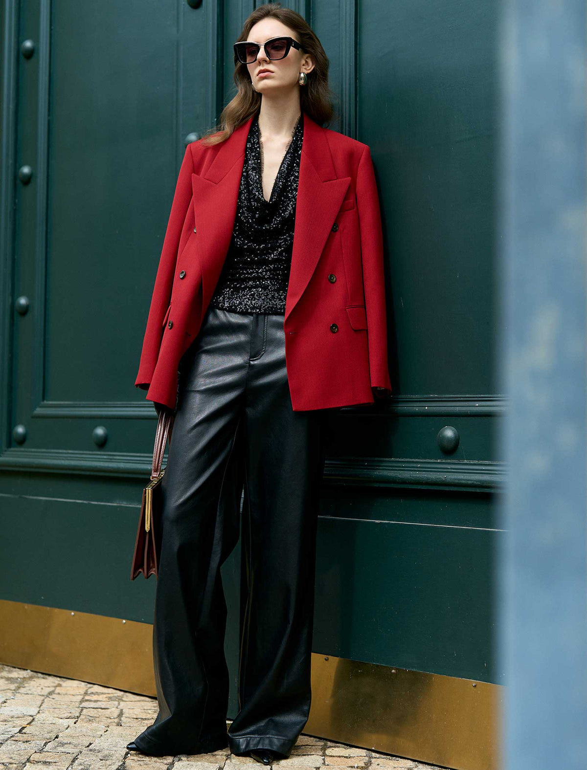 Halter Cowl Neck Open-Back Sequin Top