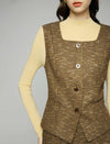 Wool Blend Square-Neck Button-Front Fitted Vest
