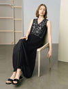 Black Lace Detail Pleated Maxi Dress