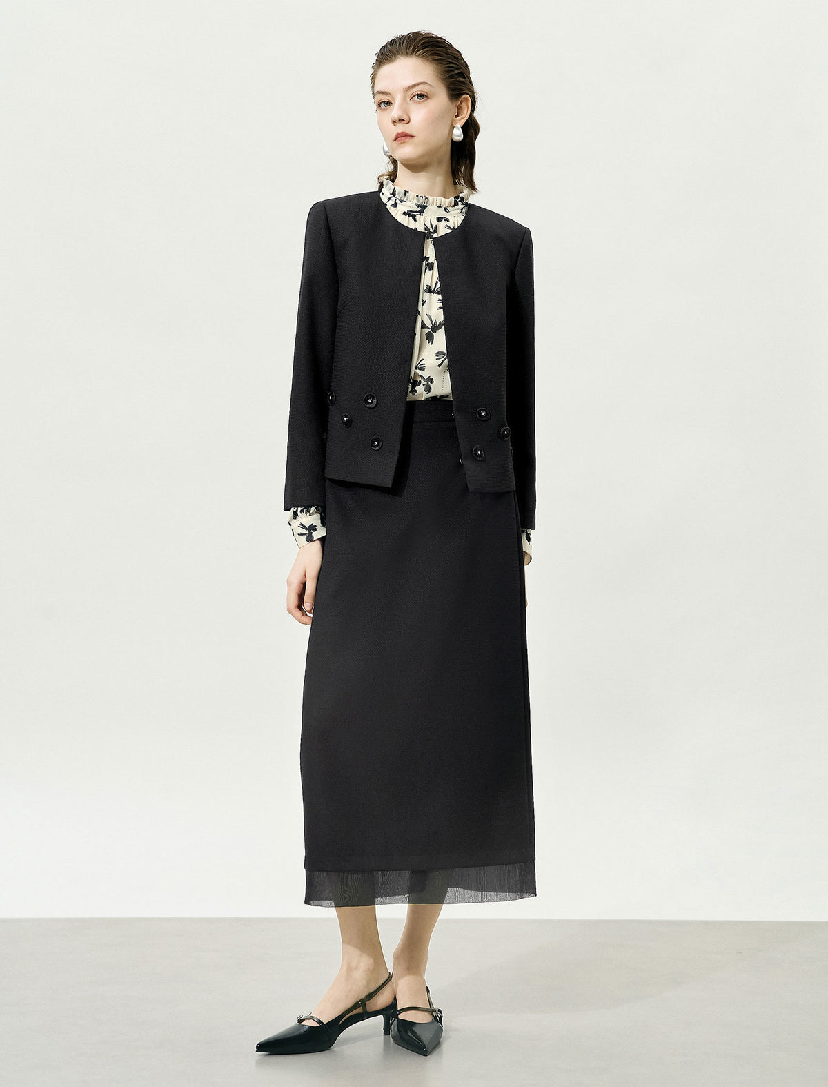 Sheer Hem Midi Skirt