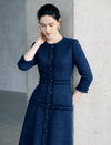 Textured Button Front Midi Dress